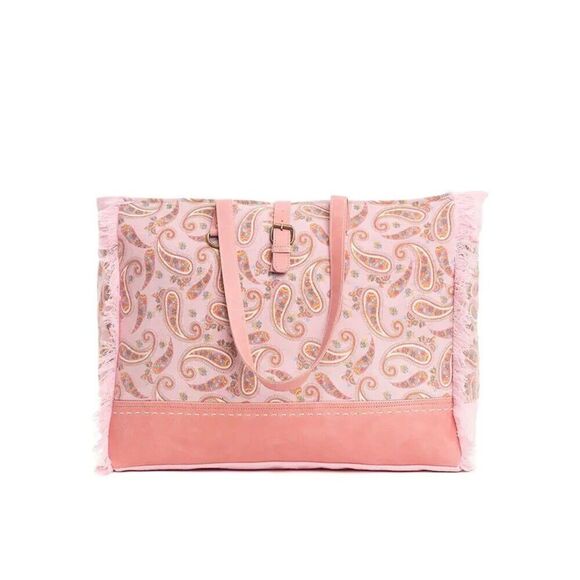 Myra Bag Handmade Yuma Weekender Bag Upcycled Canvas & Cowhide Leather - Picture 3 of 11